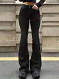 Women’s Flare Stretch Moustache Jeans – High‑Waist Gray Skinny Bell‑Bottom Denim Pants, Classic Y2K Punk Long Trousers