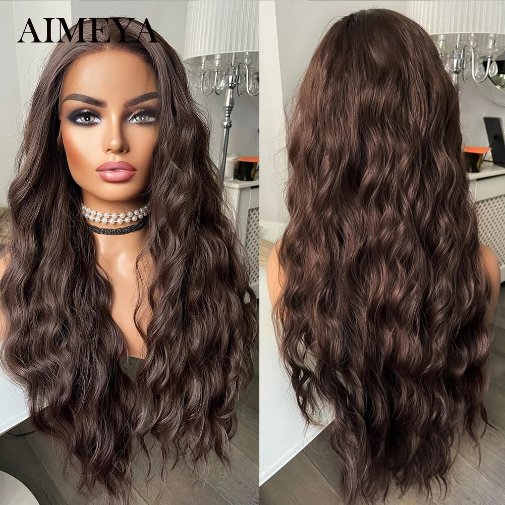 AIMEYA Synthetic Lace Front Wigs for Women Natural Hairline Long Brown Wig Pre Plucked Cosplay