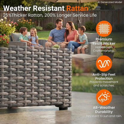 All‑Weather Wicker Patio Sofa with High Backrest & Wide Armrests