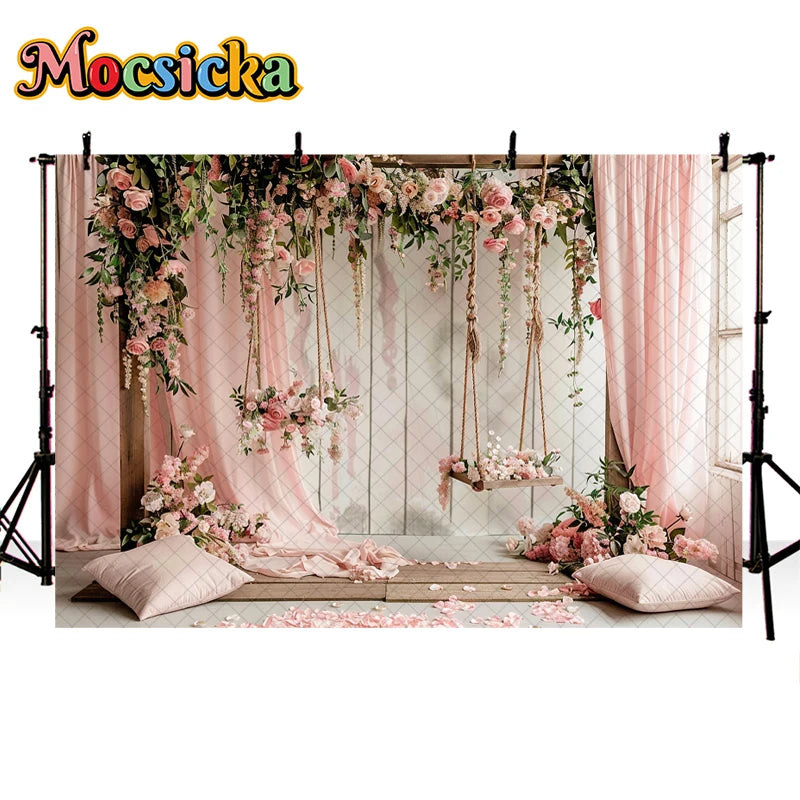 Mocsicka Photography Background Spring Indoor Wreath Cradle Decor Wedding Maternity Adult Kids Portrait Backdrop Photo Studio