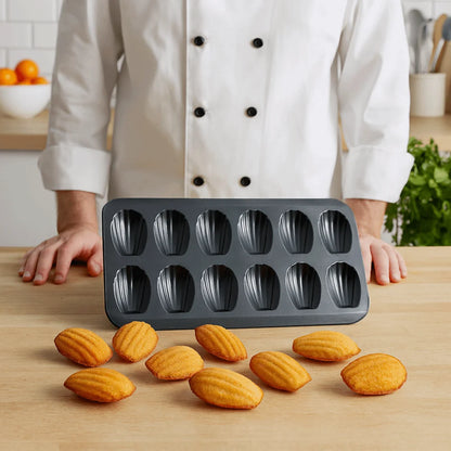 12‑Cavity Nonstick Black Madeleine Baking Tray
