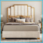 Queen Velvet Bed with 61.4" Gold Trim Headboard – Cream