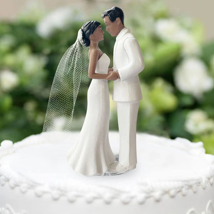 Elegant Bride & Groom Wedding Cake Plastic Topper with White Mesh Veil for Engagement Parties, Bridal Showers & Anniversaries