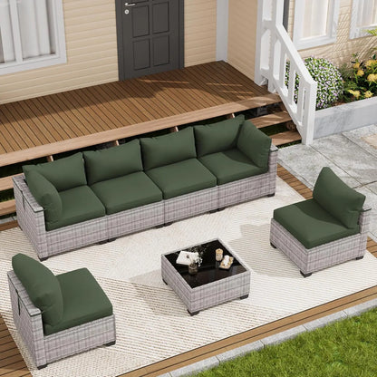 7‑Piece Wicker Rattan Patio Sofa Set with Coffee Table & Cushions