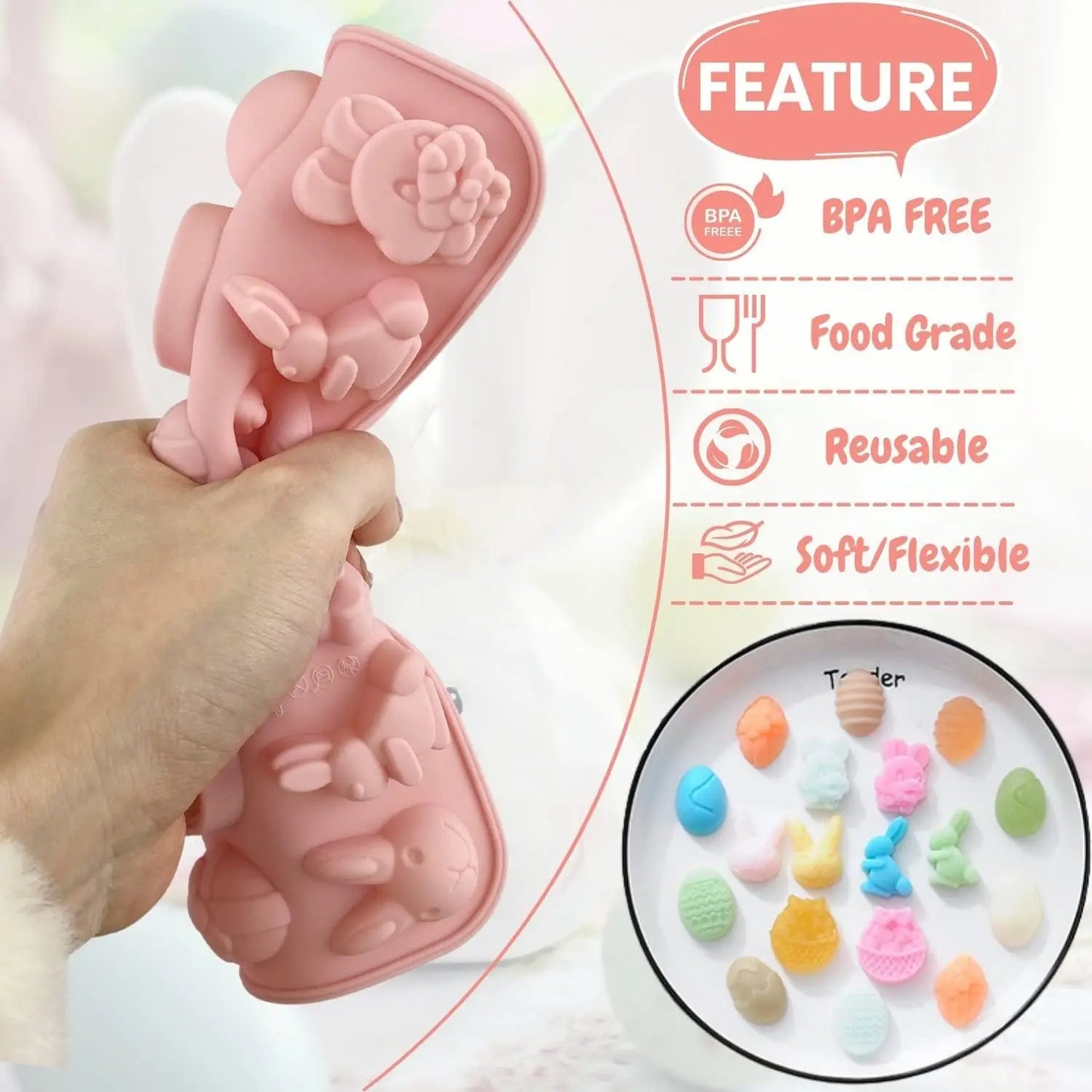 Easter Silicone Chocolate Mold – 18‑Cavity Egg, Bunny, Rabbit & Basket Shapes for Candy & Jelly