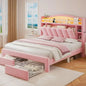 LED Velvet Bed Frame with Storage Headboard & 2 Drawers