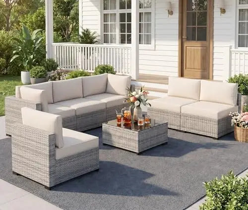 7‑Piece Outdoor Wicker Sectional Patio Furniture Set