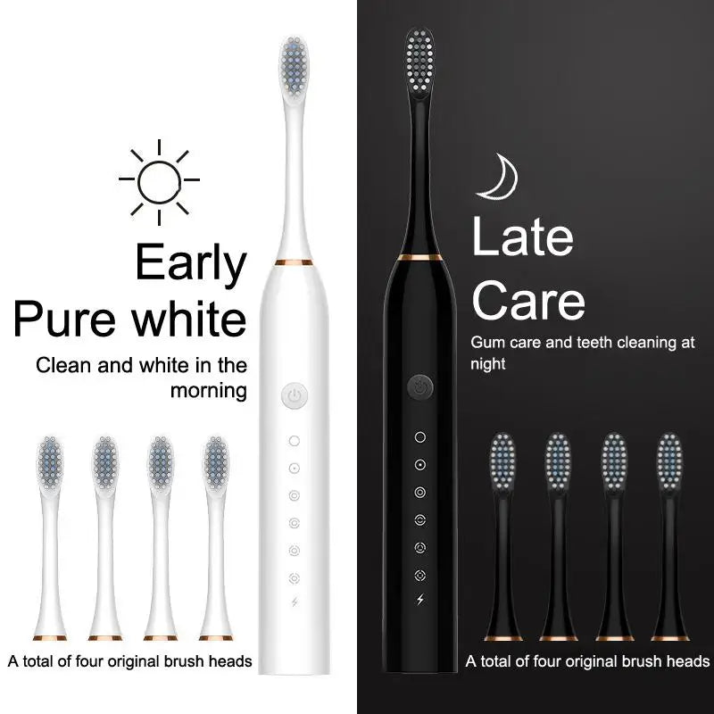 Electric Ultrasonic Toothbrush Set (Six‑Speed, Waterproof, USB Charging, Adult Tooth Cleaner)