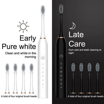 Electric Ultrasonic Toothbrush Set (Six‑Speed, Waterproof, USB Charging, Adult Tooth Cleaner)