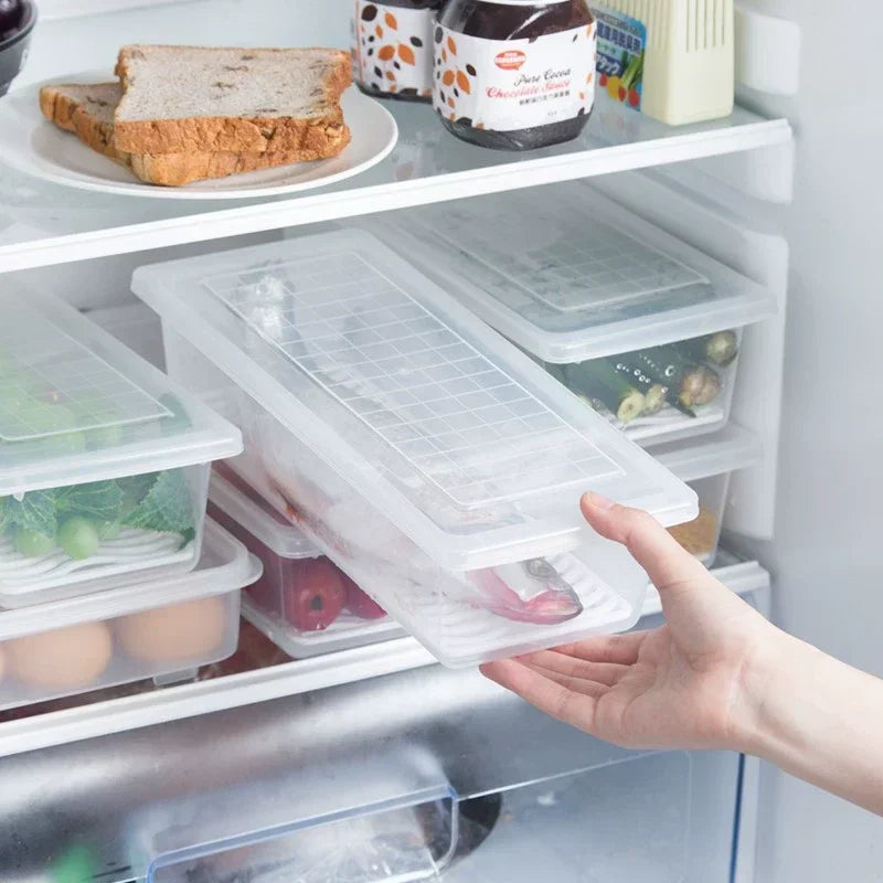 2pcs Airtight Stackable Food Storage Containers Set with Lids & Detachable Drain Tray - Reusable Refrigerator Organizer Boxes