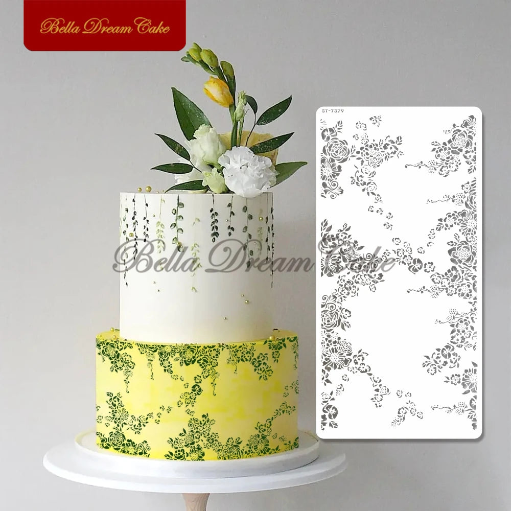 Various Flower Leaf Design Fondant Cake Stencil DIY Royal Cream Border Mold PET Drawing Template Cake Decorating Tools Bakeware