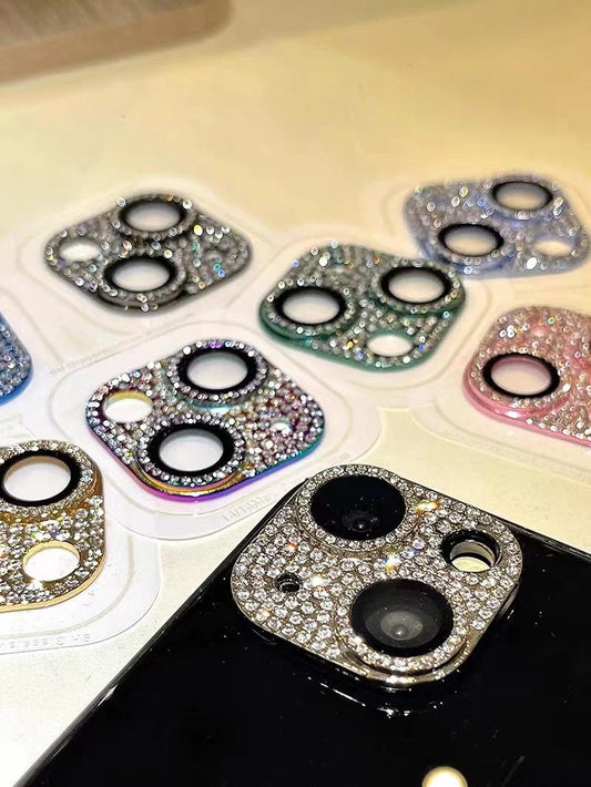 Luxury Camera Lens Film for IPhone 12/ 13/14 /15 Pro Max Mini 14 Plus Metal Glitter Diamond
