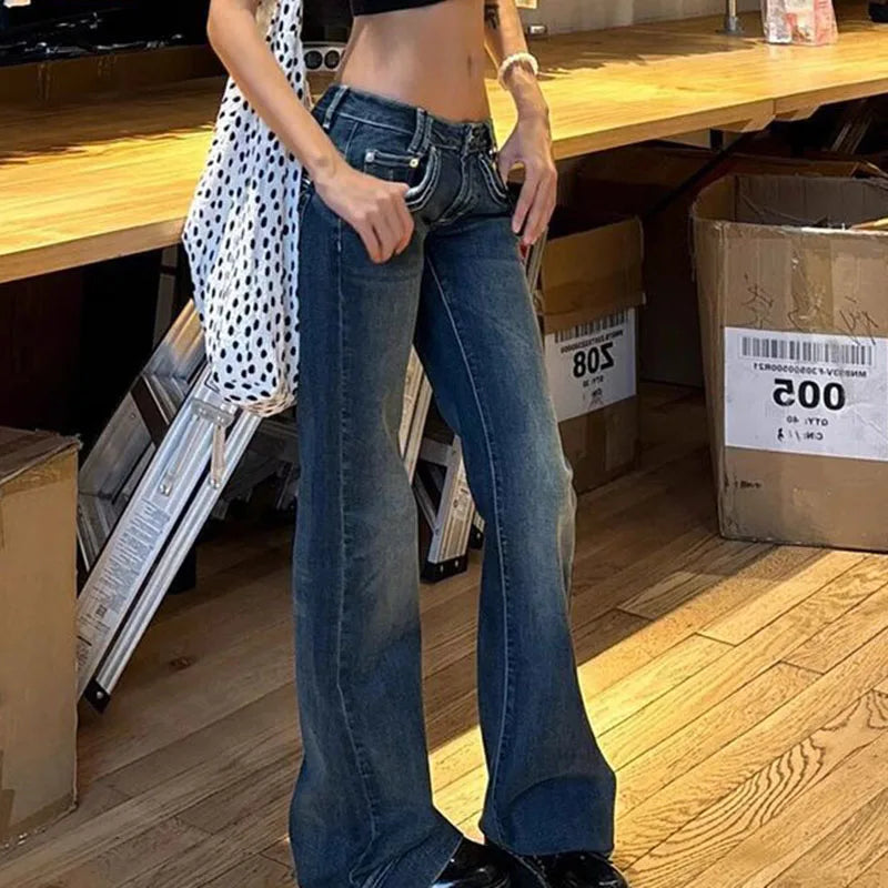 American Vintage Y2K Low‑Waist Wide‑Leg Slim Jeans for Women