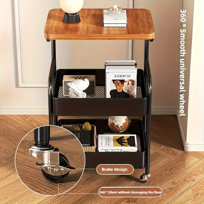 3-Tier Rolling Cart with Tabletop, Metal Tool and Snack Rack with Storage, Durable Carbon Steel Frame, Wheels for Easy Mobility