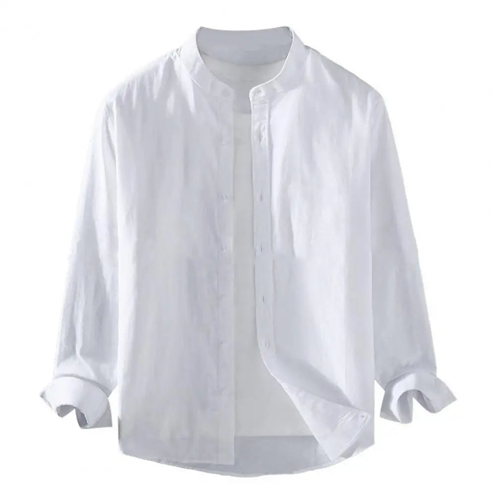 Flax Men Spring And Summer Stand Collar Long Sleeve Fashionable Men's Shirt Cotton Linen Shirt for Men Vintage Vacation Shirts