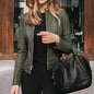 Women’s Slim Fit PU Leather Moto Jacket – Classic Zipper Coat