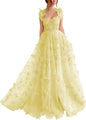 Elegant Corset Evening Gown with Tulle Skirt & 3D Butterfly Appliqués