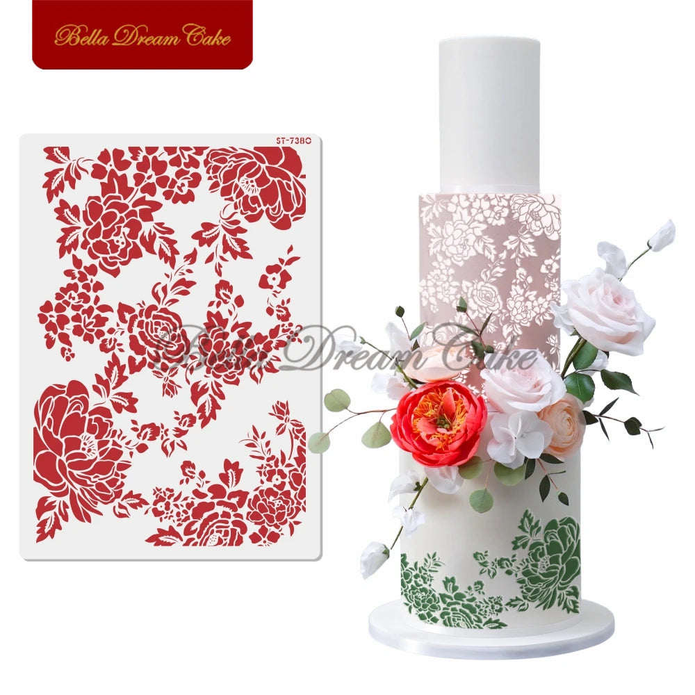 Various Flower Leaf Design Fondant Cake Stencil DIY Royal Cream Border Mold PET Drawing Template Cake Decorating Tools Bakeware