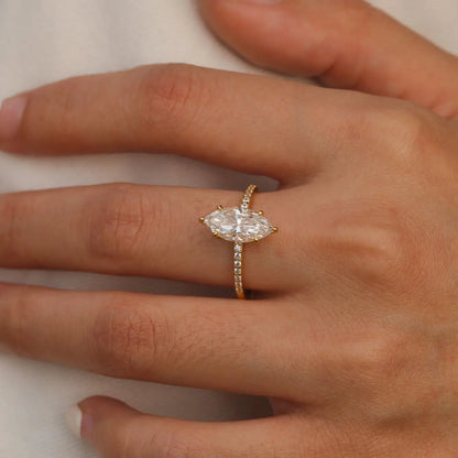 Fashion 2ct Marquise 18k Plated D Color Moissanite Ring For Woman 925 Sterling Silver Jewelry Woman's Moissanite Diamond Ring