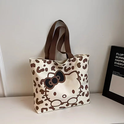 Hello Kitty Leopard Print Canvas Handbag (Lightweight Large‑Capacity Shoulder Tote)