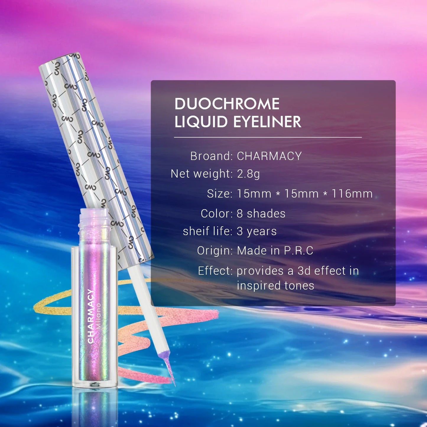 Duo chrome Glitter Liquid Eyeliner Waterproof Long-lasting Ultra-Fine Tip Smudge-proof Eye Liner Makeup
