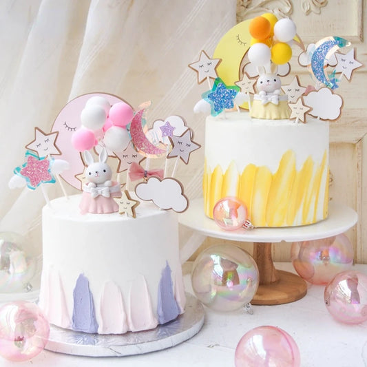 Cute Rabbit Balloon Ornaments Star Happy Birthday Cake Topper Easter Birthday Party Cake Baking Kids