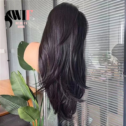 Natural Straight Black Synthetic Lace Front Wig (Heat‑Resistant · Daily Use · Glueless)