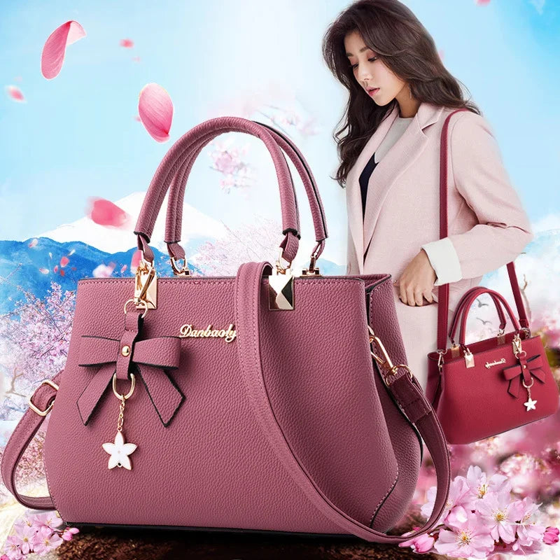 Elegant Floral Shoulder Bag (6 Colors, PU Leather, Sweet Bowknot Crossbody Tote)