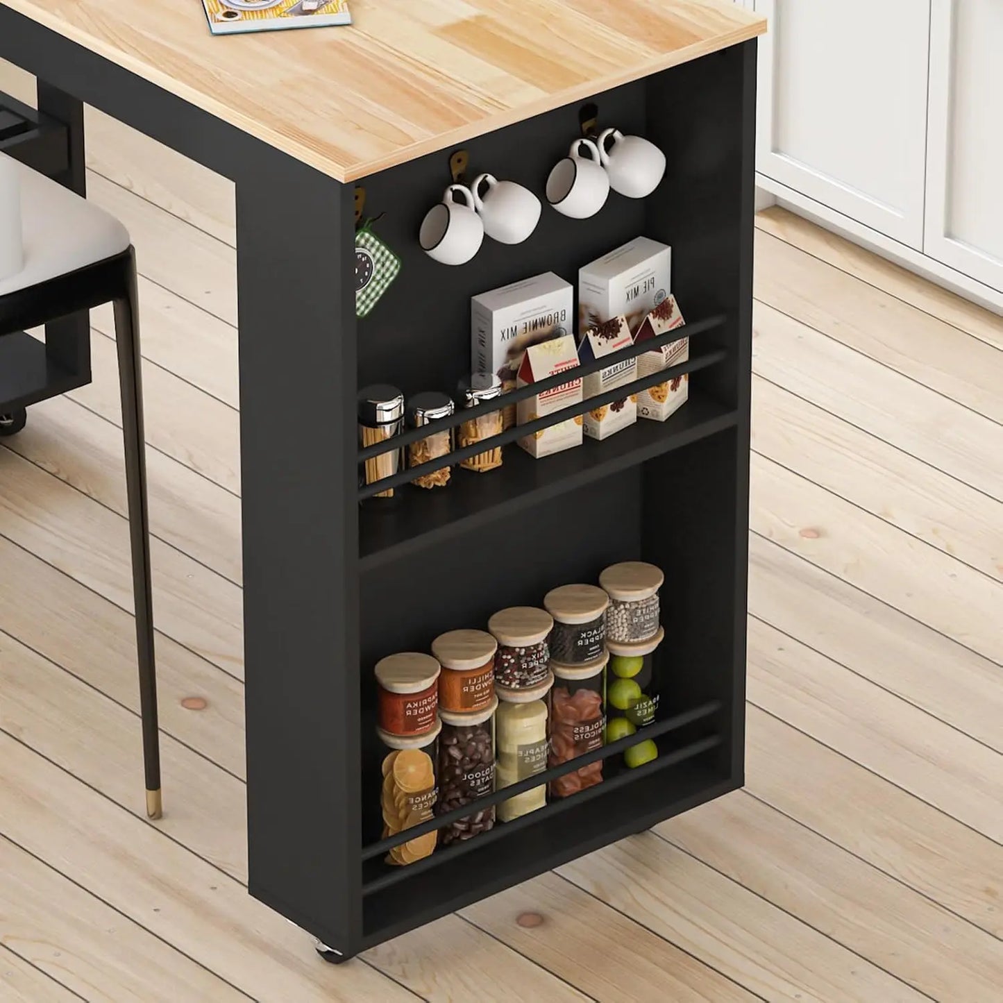 78"–49" Extendable Rolling Kitchen Island with Storage Drawers