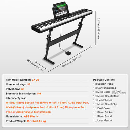 SucceBuy 88‑Key Folding Piano – Bluetooth & MIDI Portable Rechargeable Digital Keyboard for Beginner Practice