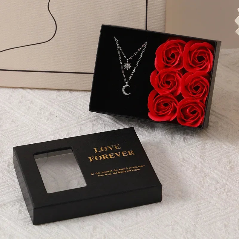 Mother's Day Jewelry Gift Packaging Box 6 Soap Rose Pendant Ring Bracelet Eternal Flower Window Opening Jewelry Box Romantic Bag