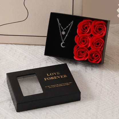 Mother's Day Jewelry Gift Packaging Box 6 Soap Rose Pendant Ring Bracelet Eternal Flower Window Opening Jewelry Box Romantic Bag