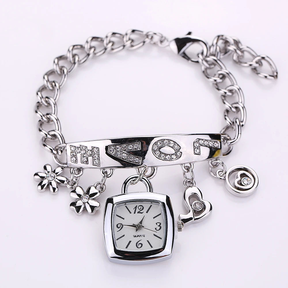 Women’s Luxury Bracelet Watch Set – Square Dial Quartz Wristwatch with Fashion Bracelet (No Box)
