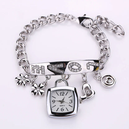 Women’s Luxury Bracelet Watch Set – Square Dial Quartz Wristwatch with Fashion Bracelet (No Box)