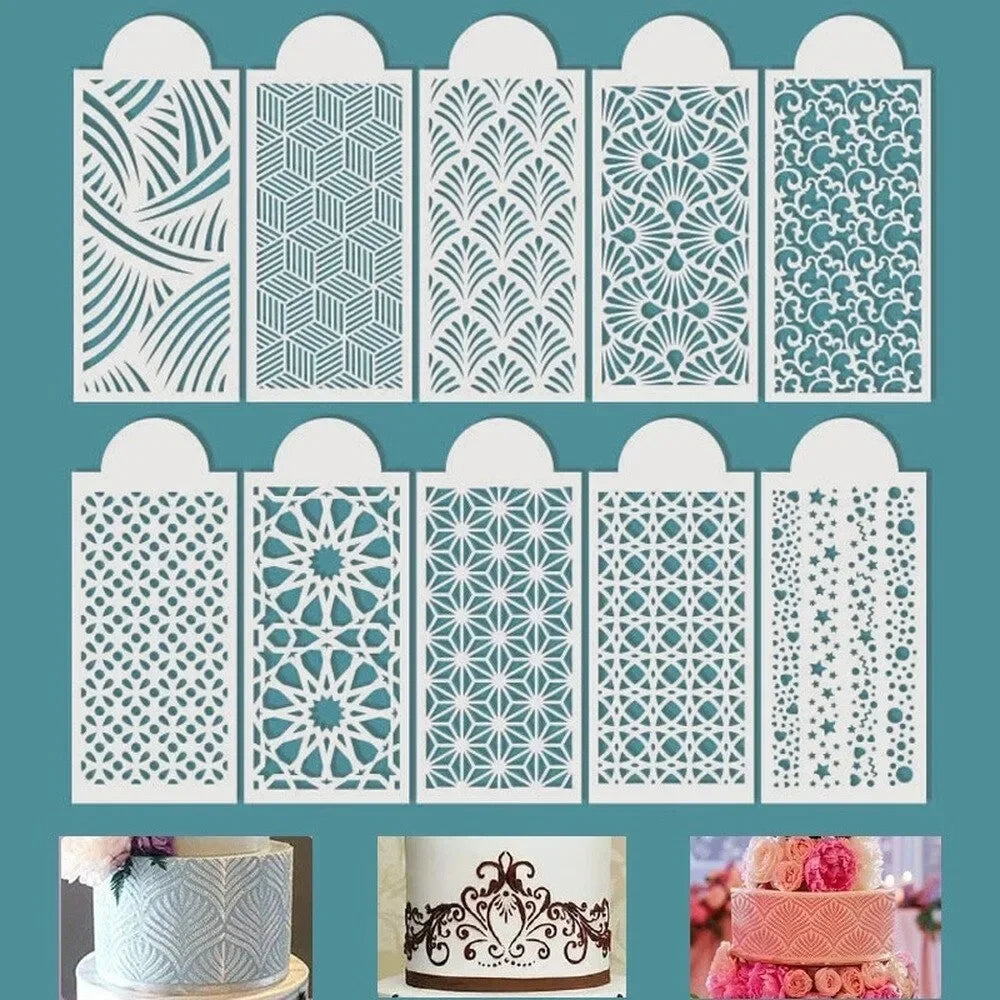 10PCS/set DIY Fondant Stencil Reusable Cake Decorating Stencil Plastic Spray Mold Stencils Cake Drawing Painting Decorating tool
