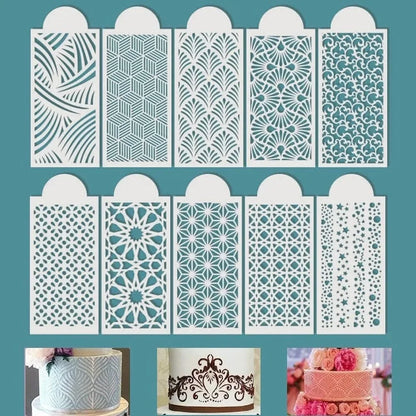 10PCS/set DIY Fondant Stencil Reusable Cake Decorating Stencil Plastic Spray Mold Stencils Cake Drawing Painting Decorating tool