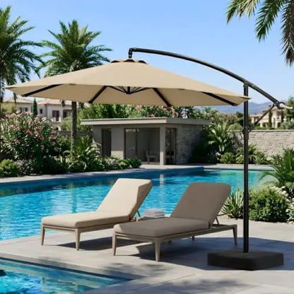 10FT Cantilever Umbrella with Base — 360° Rotation & Infinite Tilt