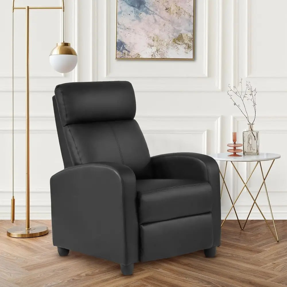 Black Leather Massage Recliner with Lumbar Support