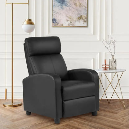 Black Leather Massage Recliner with Lumbar Support