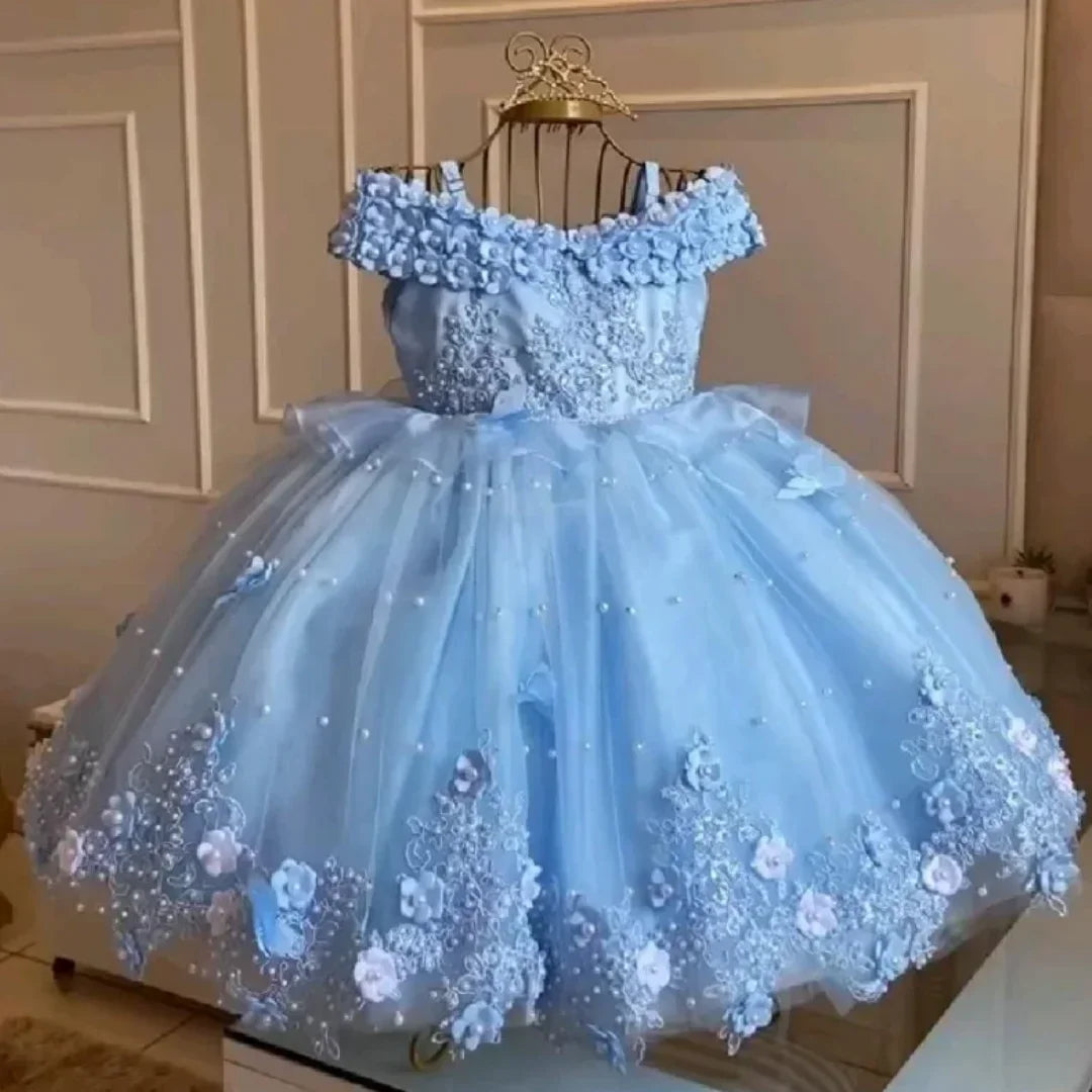 Custom Pink &amp; Purple 3D Floral Flower Girl Dress (Wedding · First Christmas · Birthday Party · Cap Sleeves)