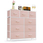 9‑Drawer Tall Bedroom Dresser with Wooden Top & Fabric Bins