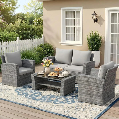 All‑Weather Wicker Patio Sofa with High Backrest & Wide Armrests