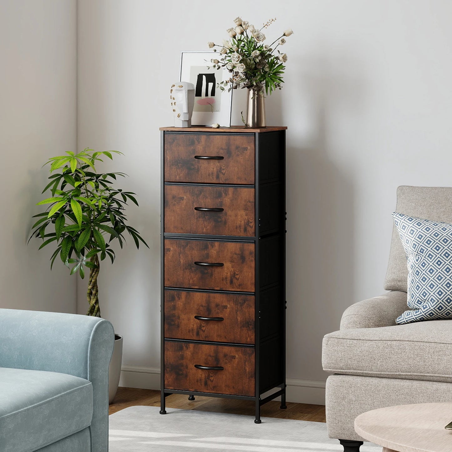 5‑Drawer Fabric Cabinet – 48" Living Room Storage