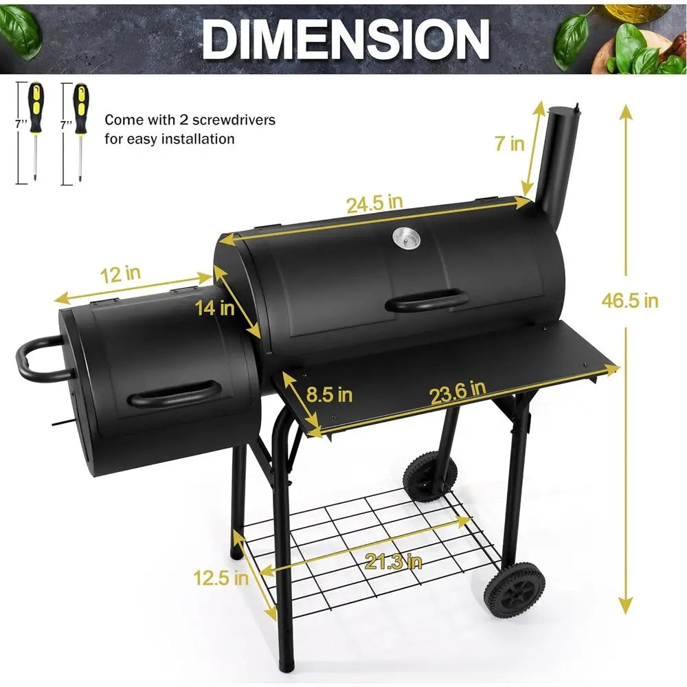 Charcoal Grill with Offset Smoker (Outdoor BBQ, Camping &amp; Backyard Use)