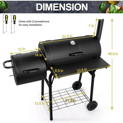 Charcoal Grill with Offset Smoker (Outdoor BBQ, Camping &amp; Backyard Use)