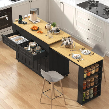 80"–48" Extendable Kitchen Island with Power Outlet & Storage