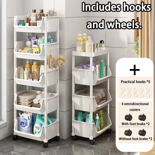 Mobile Kitchen Organizer Rack — Snack, Toy & Book Trolley w/ Wheels