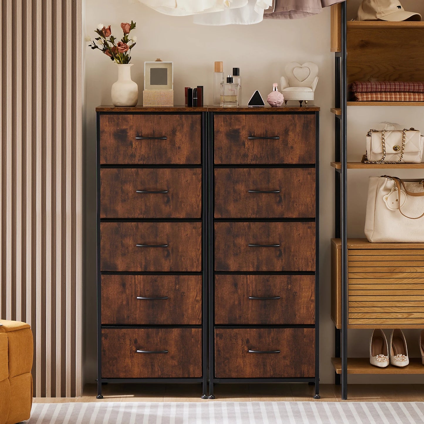 48" Bedroom Dresser with 5 Fabric Drawers
