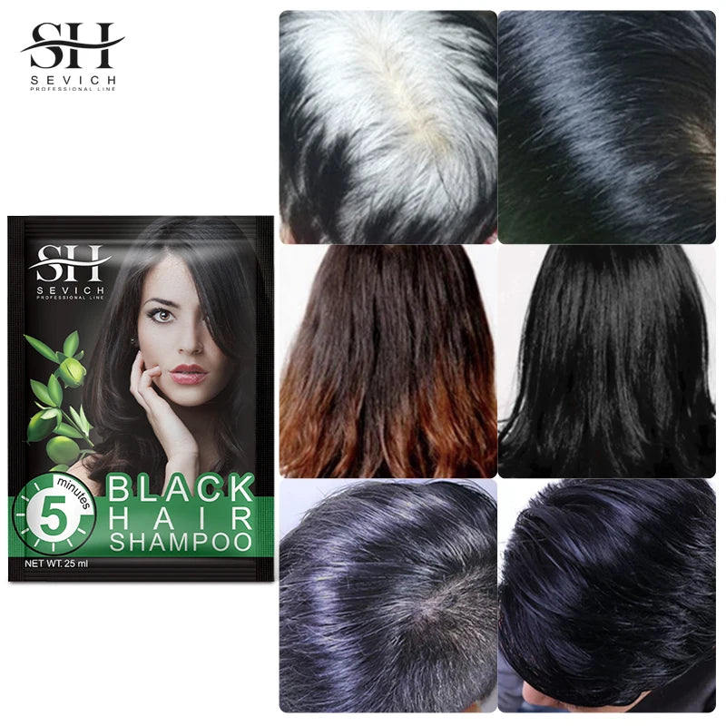 Instant Black Hair Shampoo – 10Pcs Herbal Color Restore, 5‑Minute Gray Coverage