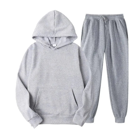 Men's Autumn and Winter New Solid Color Hoodie and pants Set Size S-4XL